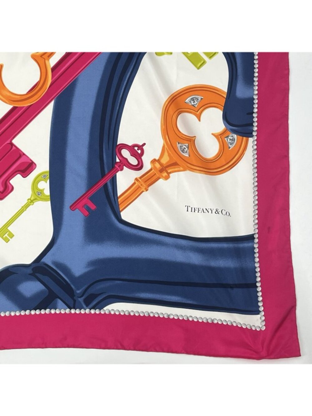 Tiffany & Co Hand Rolled Silk Scarf Made in Italy Pink Luxury Colorful Square - Picture 2 of 8